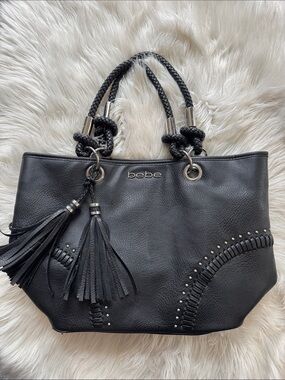 Bebe Y2K Black Purse with Tassel & Silver Hardwear Detail